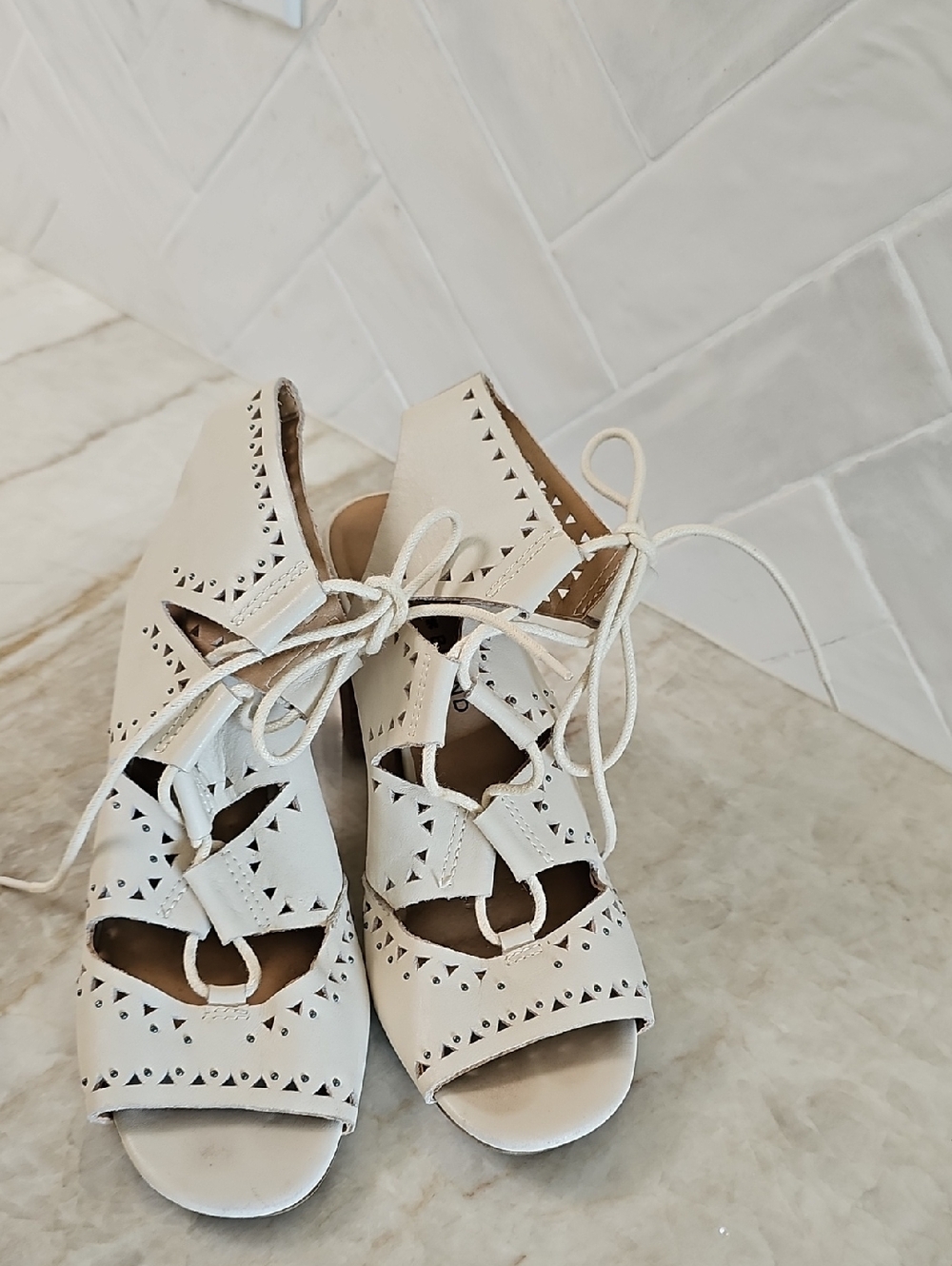 Lucky Brand White Cutout Lace-Up Peep Toe Heels